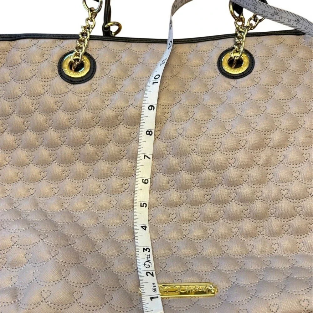Betsey Johnson Quilted Tote Bag Large Light Grey Blush Black